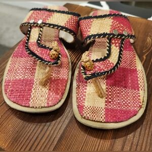 Handmade in Africa -Pink and Tan Ladies Sandals Sz.7.5 to 8